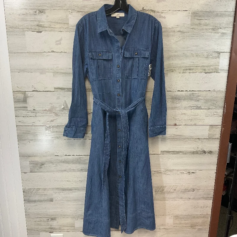 Dress Casual Midi By Loft In Blue Denim, Size: S