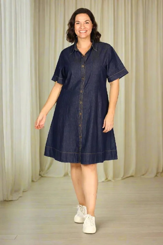 Gracie Chambray Short Dress in Dark Wash