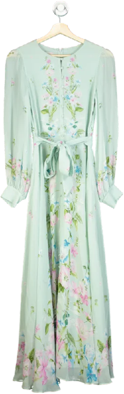 Hobbs Green Floral Long-Sleeve Maxi Dress UK 6