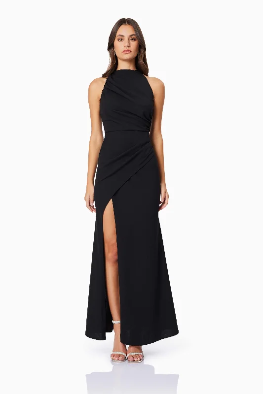 Jade High Neckline Fitted Maxi Dress In Black