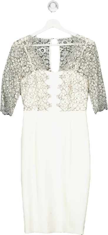 LK Bennett White Lace Trimmed Midi Dress UK 8