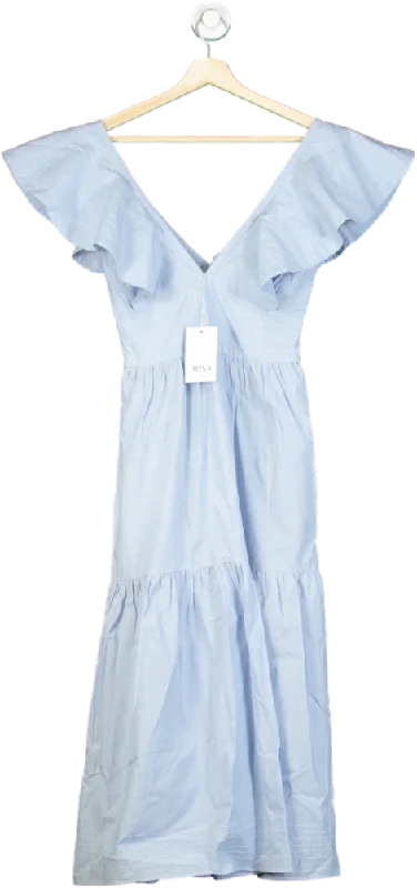 Misa Blue Smocked Ruffle Maxi Dress UK XS