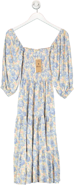 Polo Ralph Lauren Multicoloured Flower Puff Sleeve Midi Dress UK M