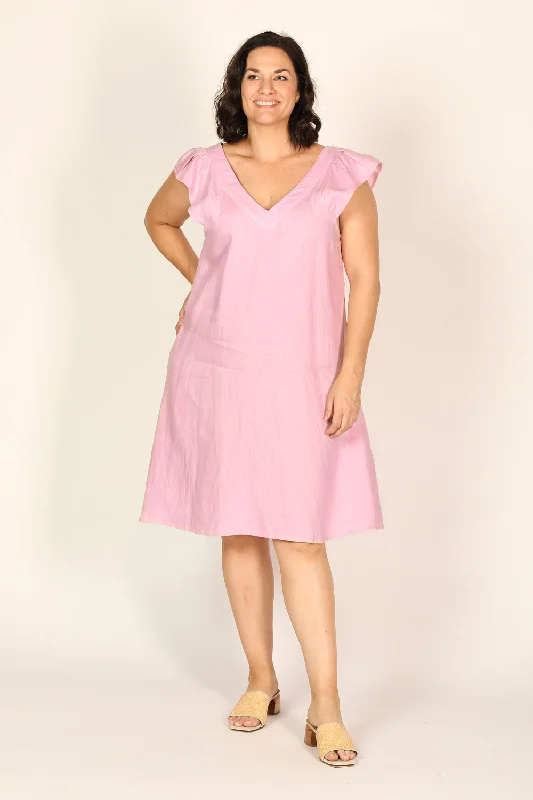 Rivka Frill Sleeve Linen Short Dress in Peony