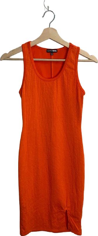 Fashion Nova Orange Ribbed Bodycon Dress S