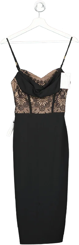 lipsy london Black Cami Drape Corset Bodycon Midi Dress UK 6