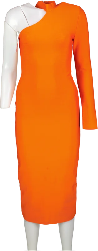 River Island Orange One Shoulder Bodycon Midi Dress UK 8