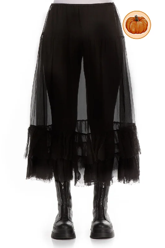 Frilled Black Silk Chiffon Underskirt