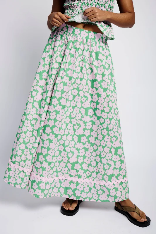 The Cotton Skirt with Ric Rac in Garden Floral