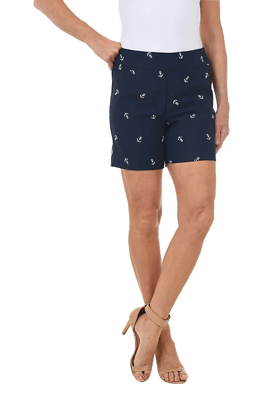 Embroidered Anchors Pull-On Stretch Short