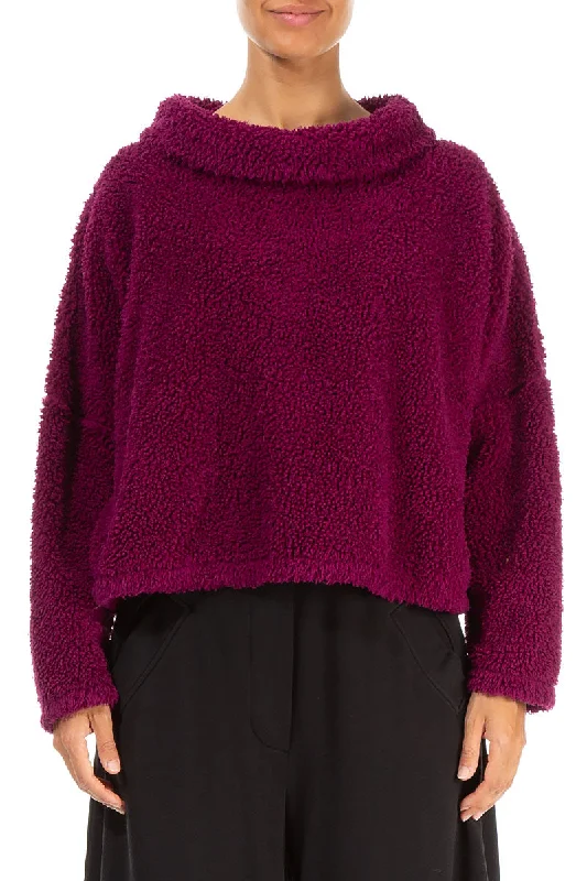 Cowl Neck Magenta Teddy Cotton Jumper