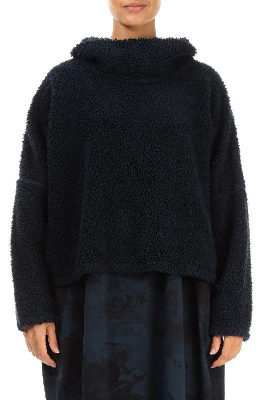 Cowl Neck Midnight Blue Teddy Cotton Jumper