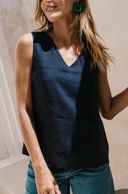 Ember Linen Cami in Navy