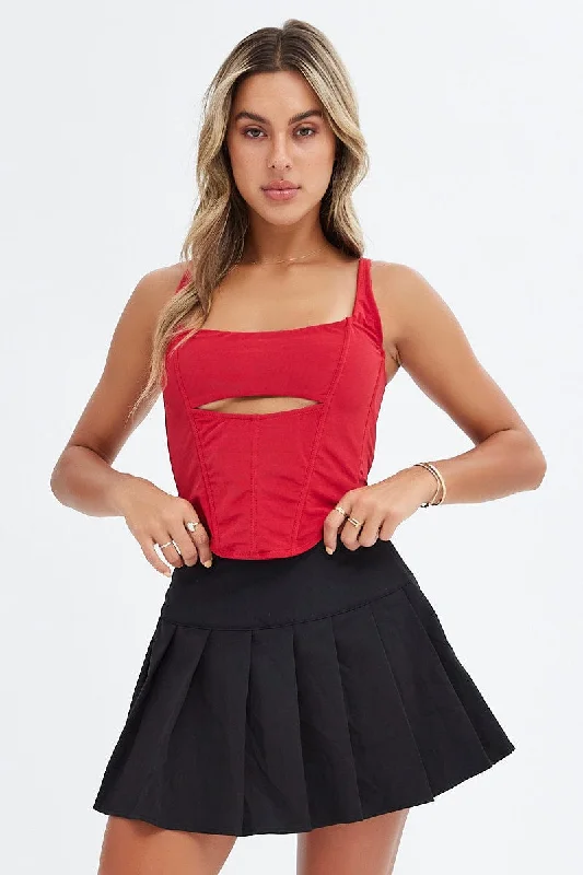 Red Corset Tank Top Tie Lace Back