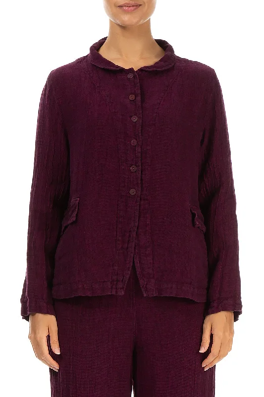 Buttoned Magenta Mélange Linen Jacket