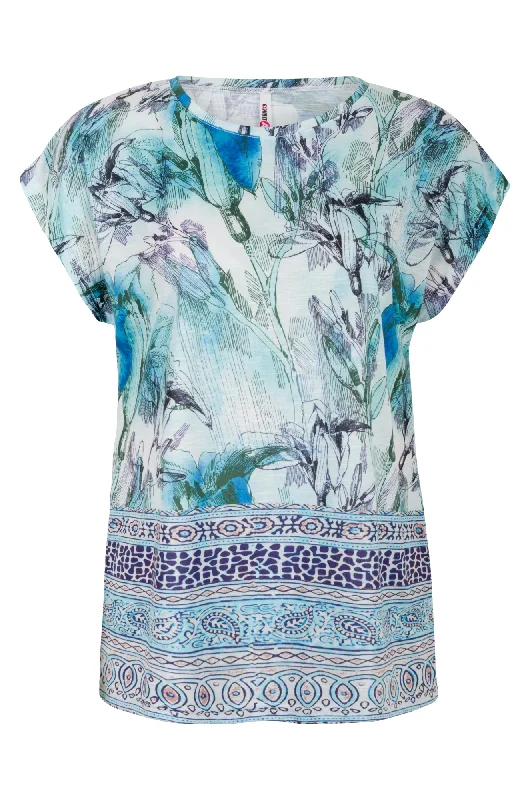 Placement print Top | Blues Lily Border | 3911AR