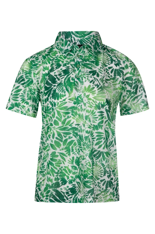 Printed Slub Polo Top | GREEN LEAVES | 6803A1