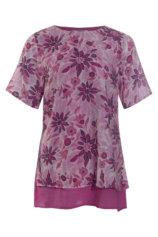 Printed Cross Hatch Top | Pinks Abst Flower | 7181AR