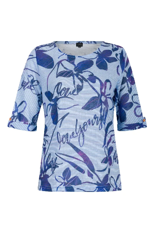 Printed Slub Top with 1/2 sleeve | INDIGO ABSTRACT | 6802AR