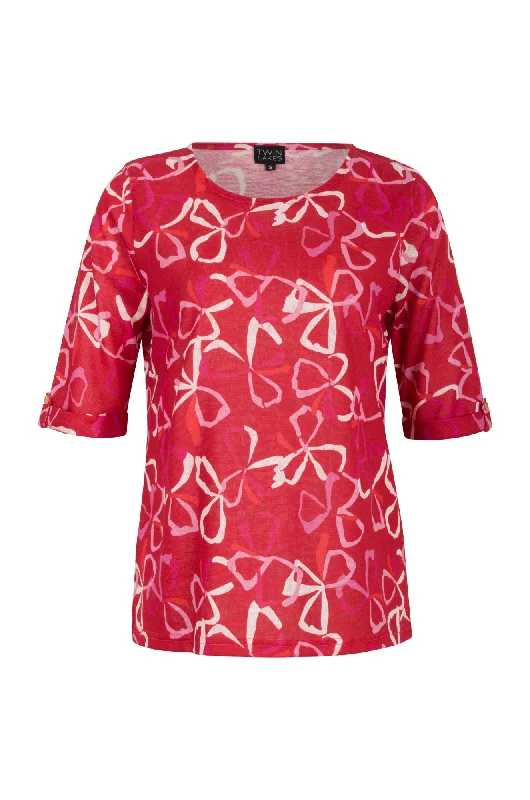 Printed Slub Top with 1/2 sleeve | RED PINK ABSTRACT | 6802AR