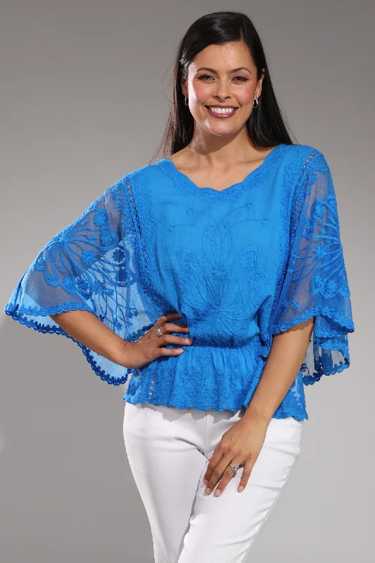 Lace Top with Butterly sleeve | DENIM | 0501A1