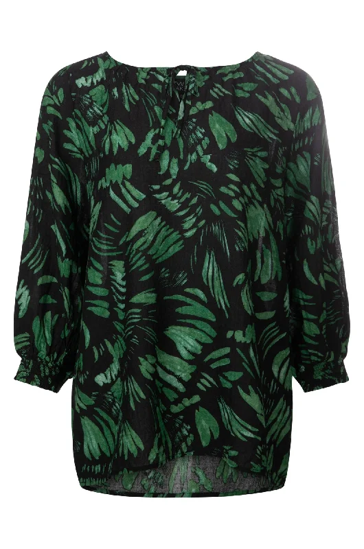 Cotton Blend Top | Green Blk Brushstroke | 6546A1