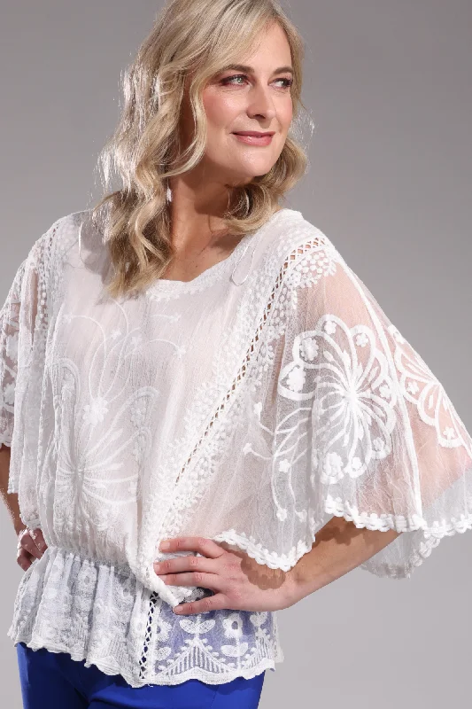 Lace Top with Butterly sleeve | IVORY | 0501A1