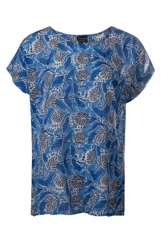 100% Printed Cotton Tunic | BLUES GARDEN | 6272A1