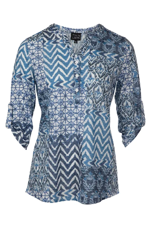 Burnout Tunic with nehru collar | INDIGO PATCHWORK | 6061A1