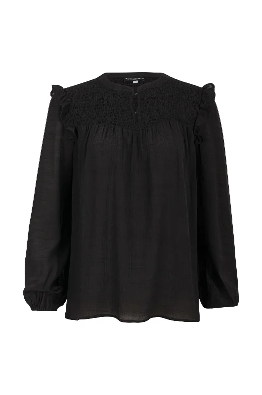 Viscose Blend shirred yoke Top | BLACK | 0135AR