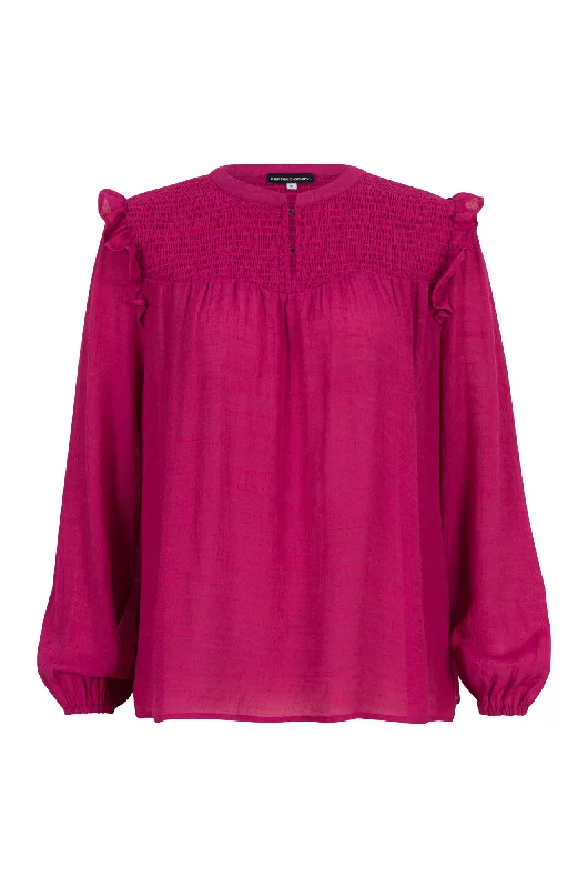 Viscose Blend shirred yoke Top | FUCHSIA | 0135AR