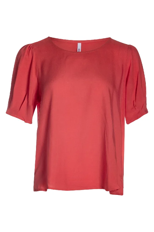 Viscose Top with puff sleeves | CORAL | 3310AR