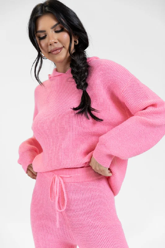 Cloud Chaser Pink Sweater Knit Hoodie