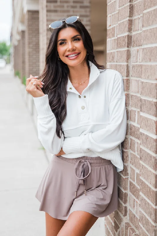 Just Go With It Ivory Crop Henley Pullover