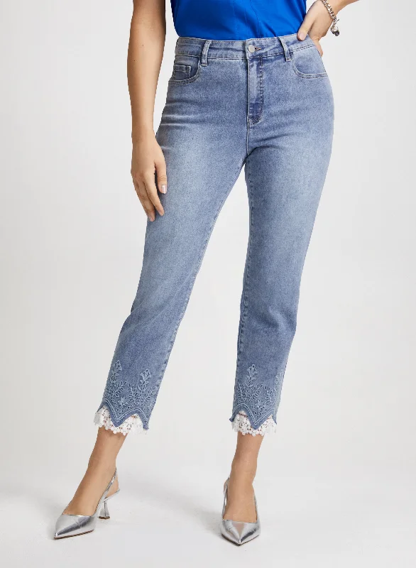 Lace Hem Ankle Leg Jeans