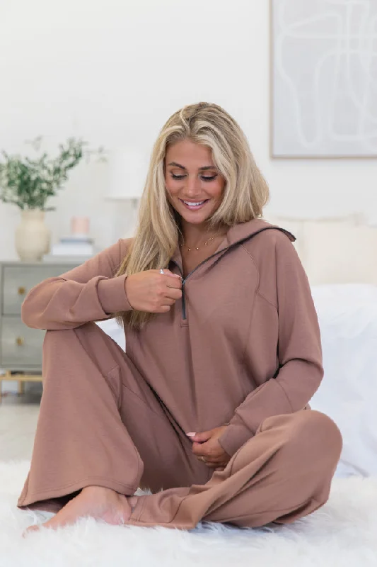 Let's Just Stay Mocha Quarter Zip Knit Pullover