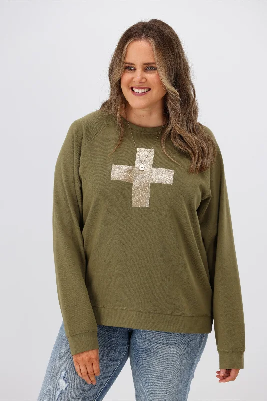 Stella + Gemma Everyday Sweater Olive Gold Glitter