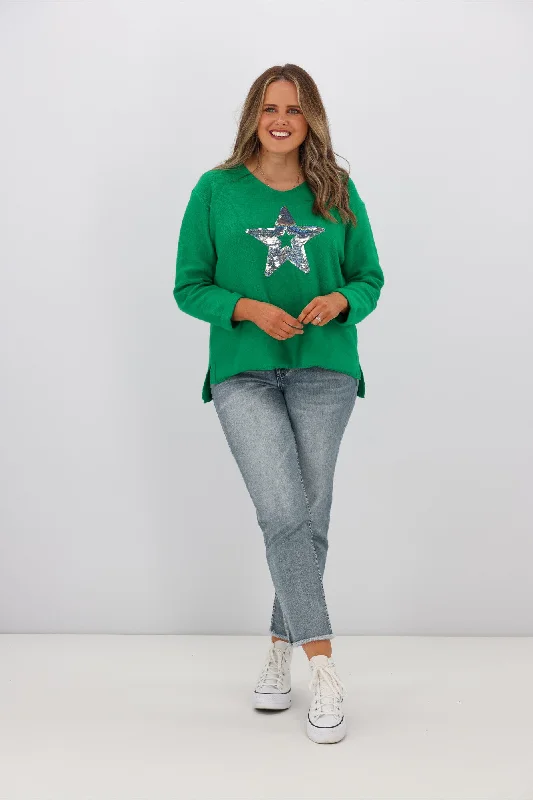 Willow & Tree Wren Star Sequin Knit Jumper Apple Green