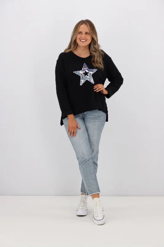 Willow & Tree Wren Star Sequin Knit Jumper Black