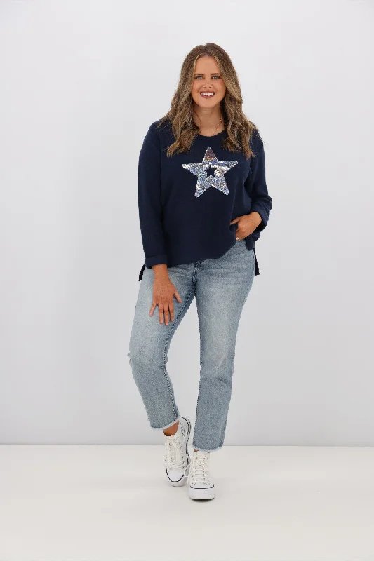 Willow & Tree Wren Star Sequin Knit Jumper Navy