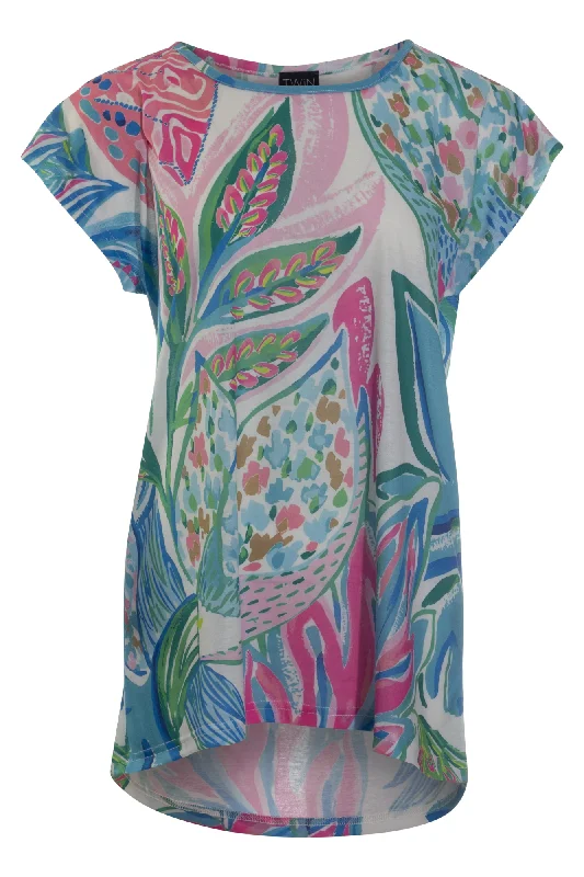 Colourful hi low hemline Tunic | Pink Green Garden | 6153AR