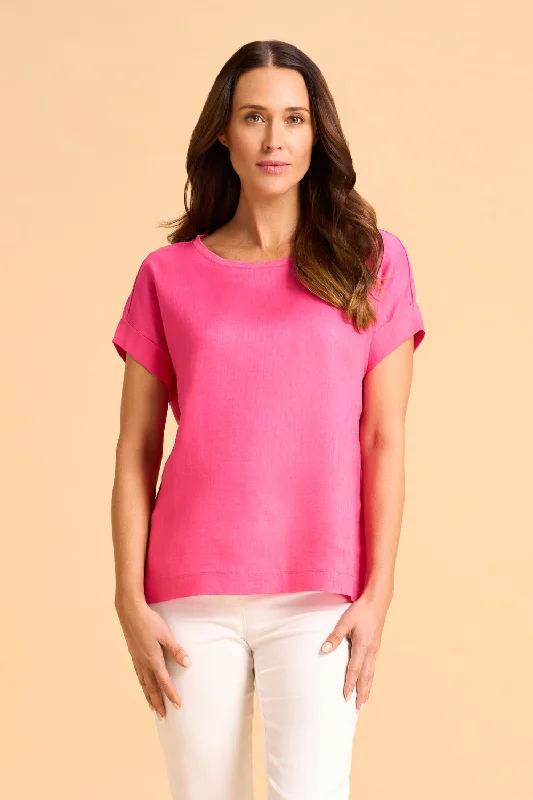 Linen Mix Top - Bright Pink