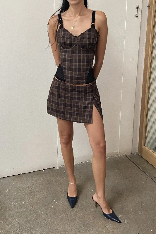 MICRO MINI SKIRT - PLAID BROWN