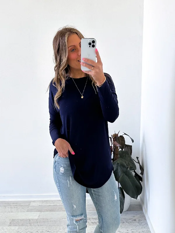 Sarah Long Sleeve Top - Navy