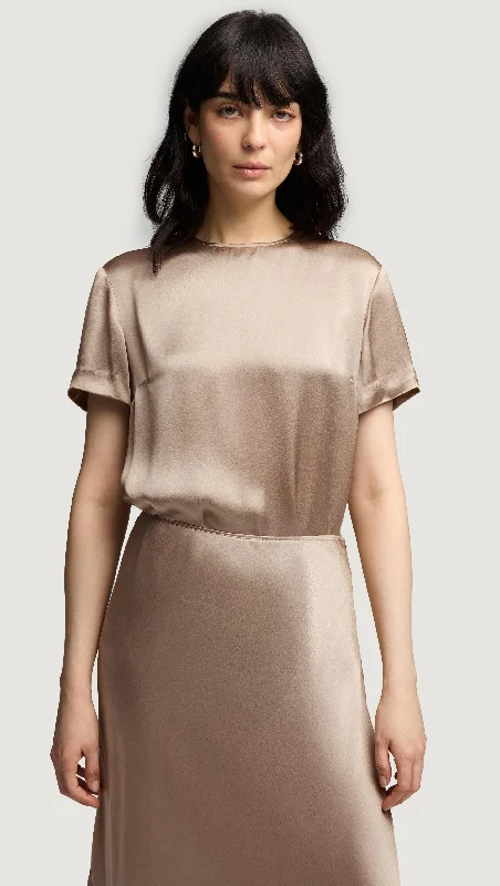 Woven Top in Viscose Satin | Taupe